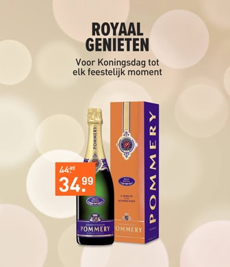 Royaal genieten met Pommery! Voor Koningsdag tot elk feestelijk moment van 44,99 voor 34,99